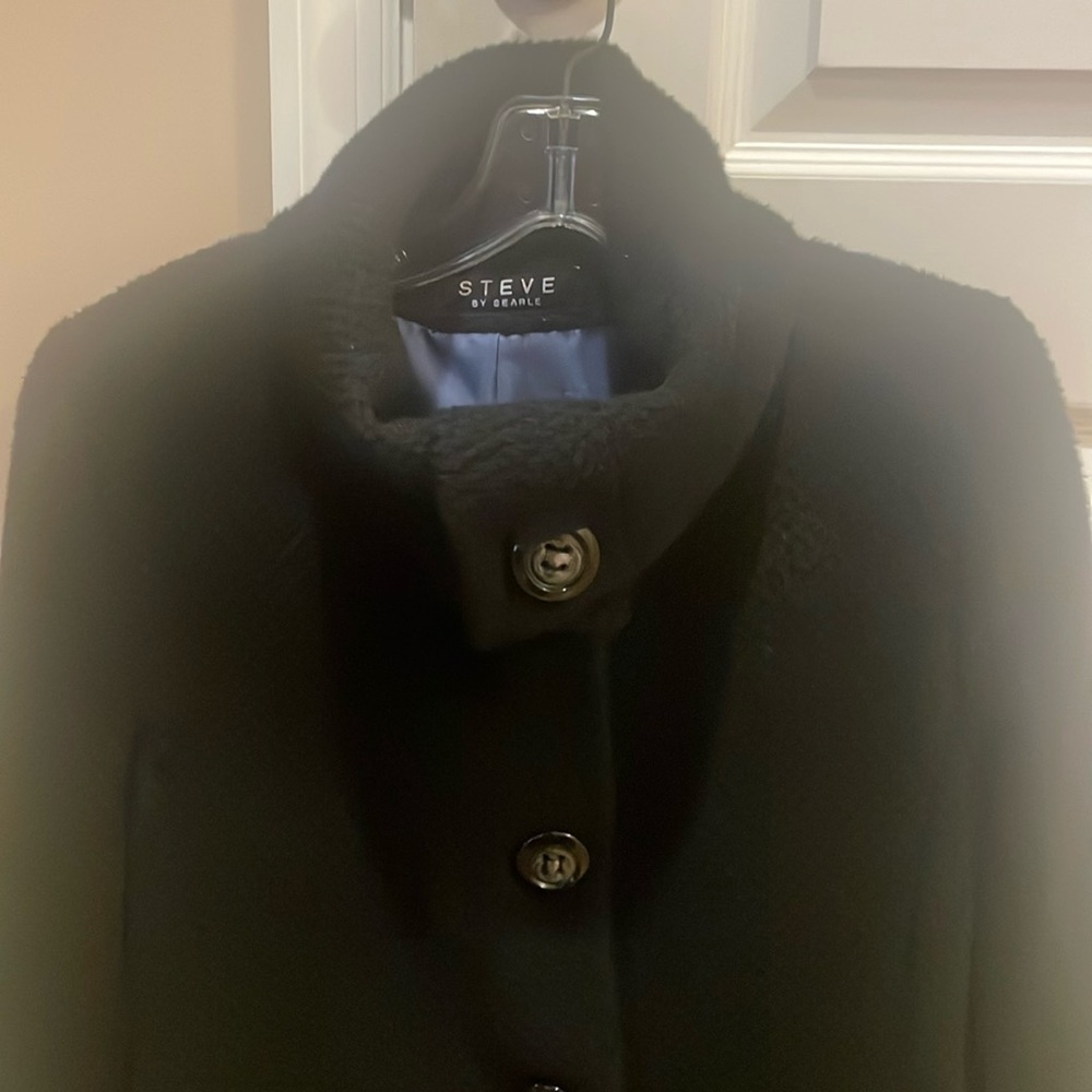Steve by Searle,, A highly stylized black wool winter coat